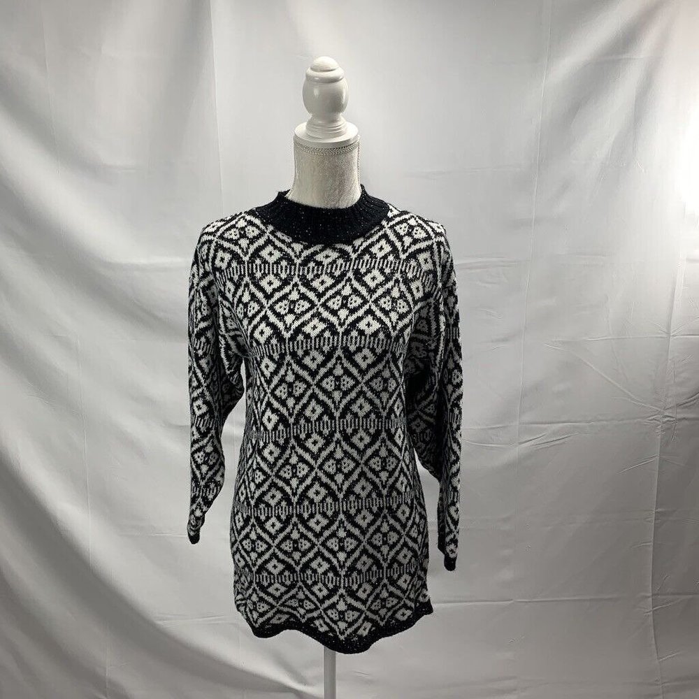 American Pride Women's Sweater Vintage Pullover Geometric Print Mock Neck Size M